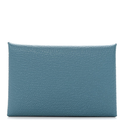 Hermes Chevre Mysore Calvi Card Case New Bleu Jean 1 of 8