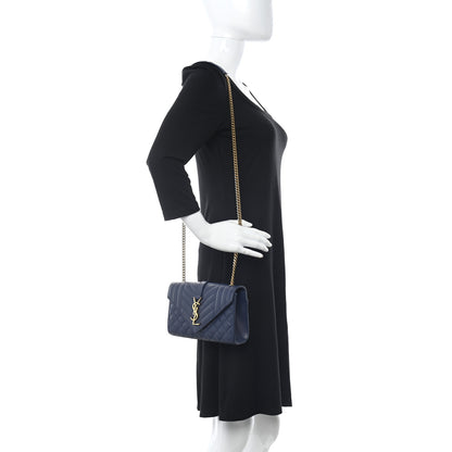 Saint Laurent Grain De Poudre Textured Mixed Matelasse Triquilt Small Monogram Satchel Blue 2 of 11