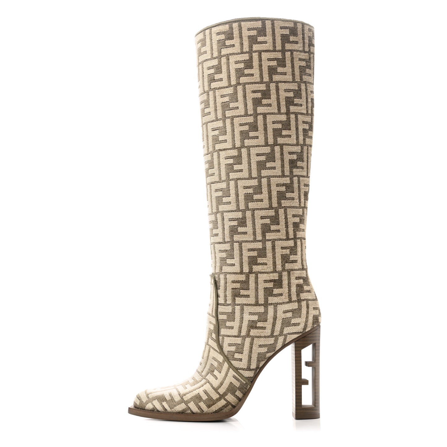 Chenille Jacquard FF 110mm Cut Baguette Knee Boots 39 Tortora Nuvola