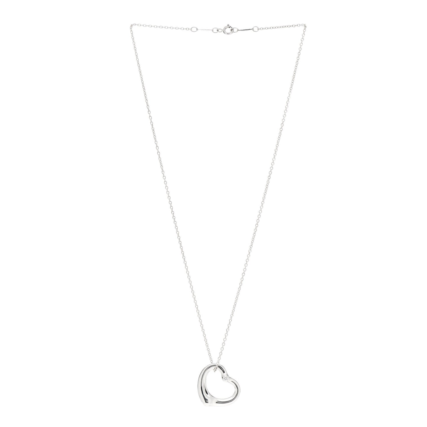 Sterling Silver Diamond 22mm Elsa Peretti Open Heart Pendant Necklace