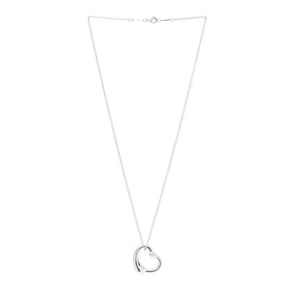 Tiffany Sterling Silver Diamond 22mm Elsa Peretti Open Heart Pendant Necklace 3 of 6
