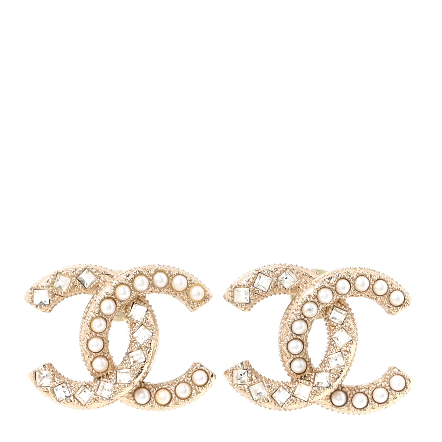 Chanel Pearl Crystal CC Earrings Gold 1 of 5