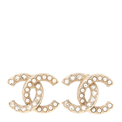 Chanel Pearl Crystal CC Earrings Gold 1 of 5