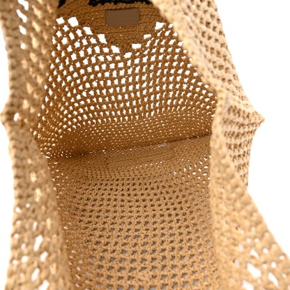 Prada Yarn Raffia Effect Crochet Logo Embroidered Shopping Tote Bag Naturale 5 of 10