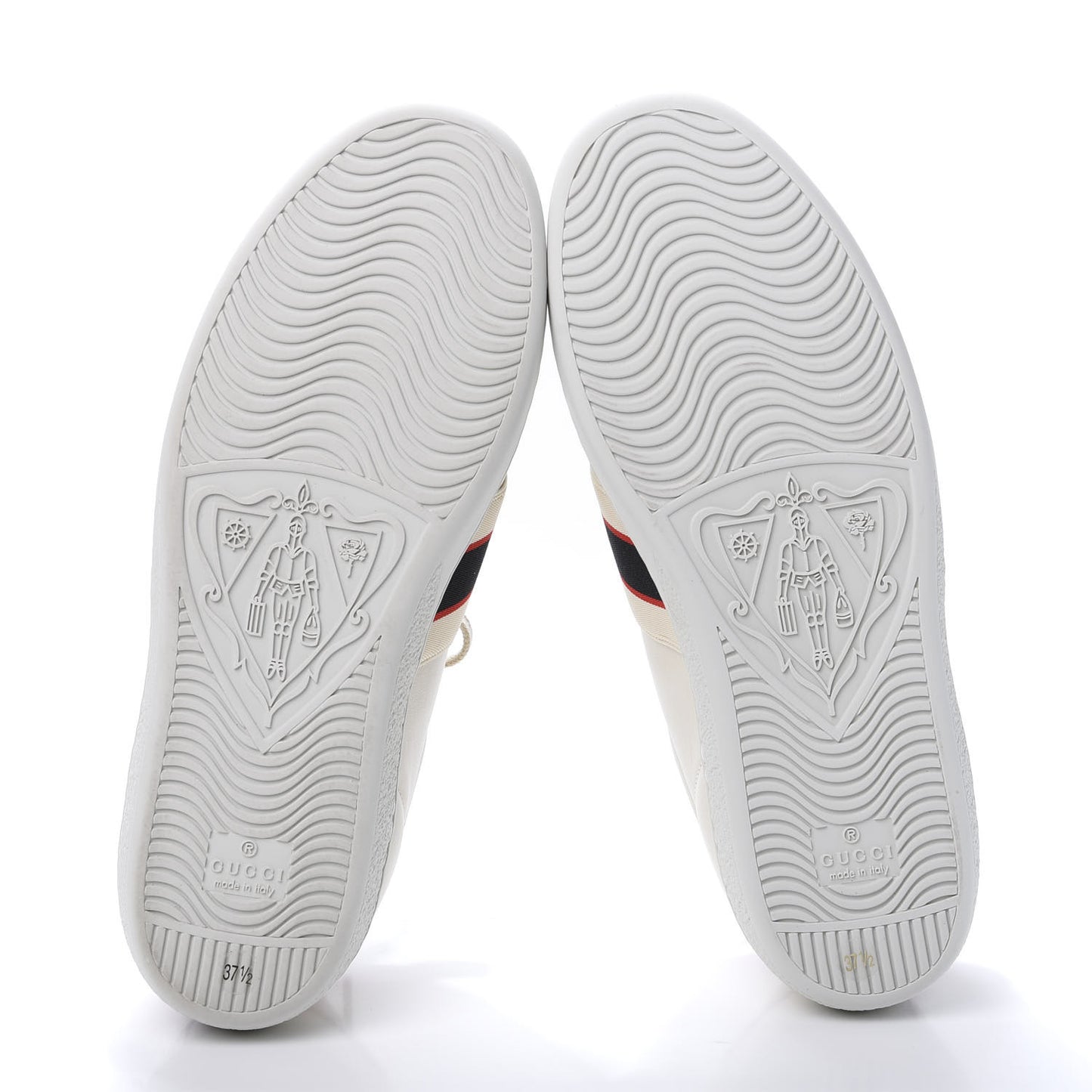 Calfskin Stripe Womens New Ace Sneakers 37.5 New Mystic White Ecru Red Flame