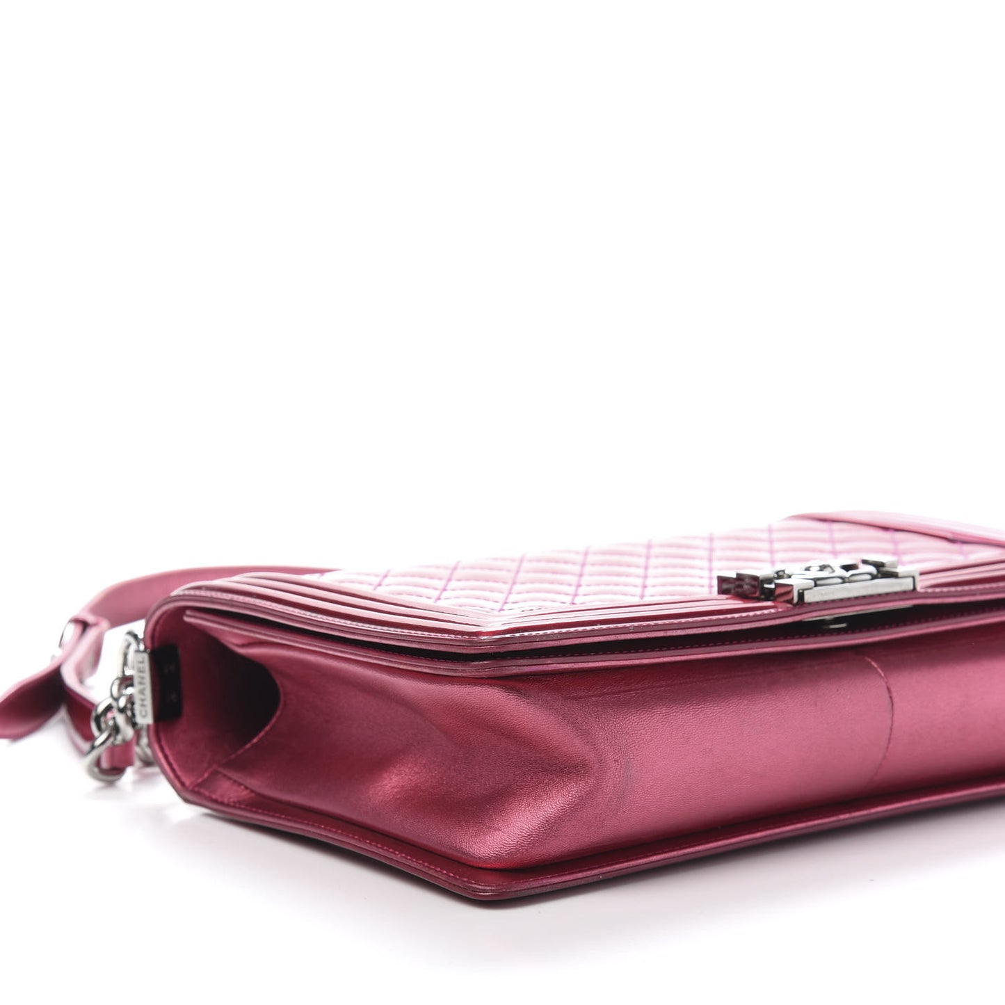 Metallic Patent Quilted New Medium Boy Flap Fuchsia
