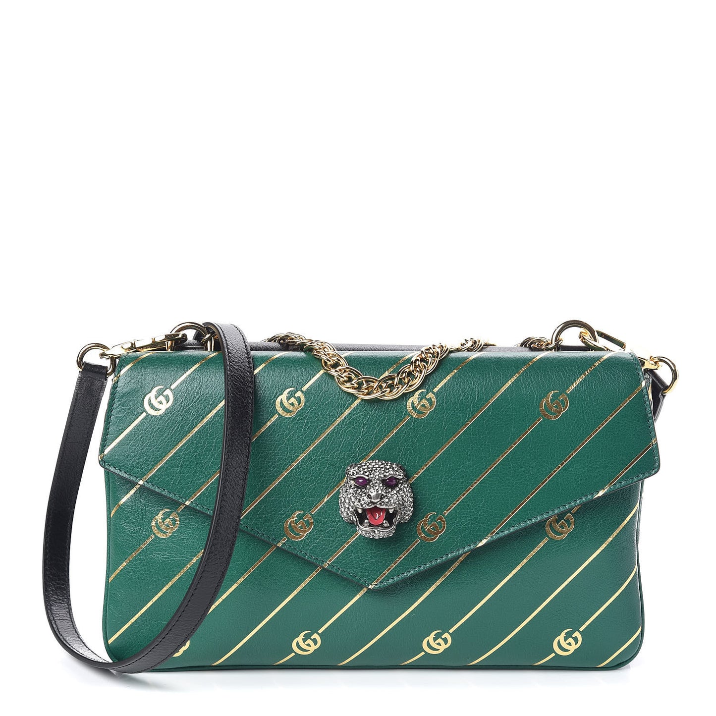 Calfskin Diagonal GG Medium Thiara Double Envelope Shoulder Bag Emerald Green Black