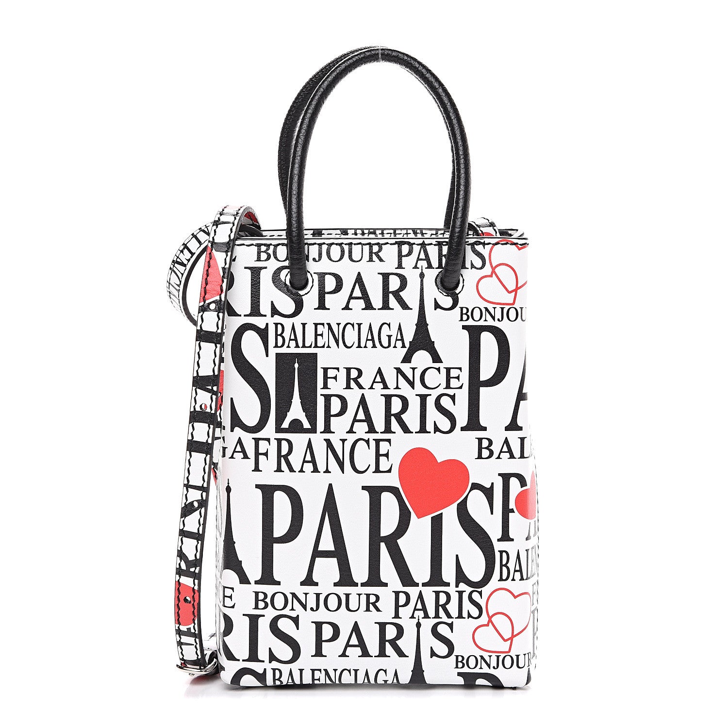 Balenciaga Calfskin Bonjour Paris Print Shopping Phone Holder Bag Paris Bonjour 1 of 7
