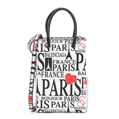 Balenciaga Calfskin Bonjour Paris Print Shopping Phone Holder Bag Paris Bonjour 1 of 7