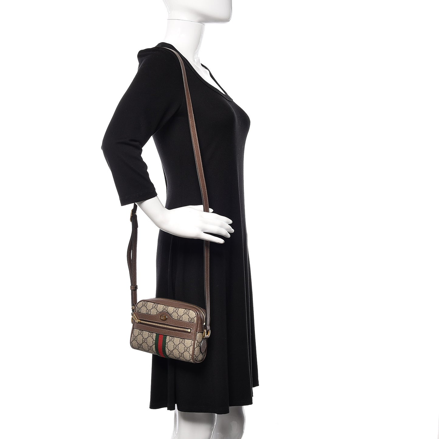 GG Supreme Monogram Web Mini Ophidia Shoulder Bag Brown