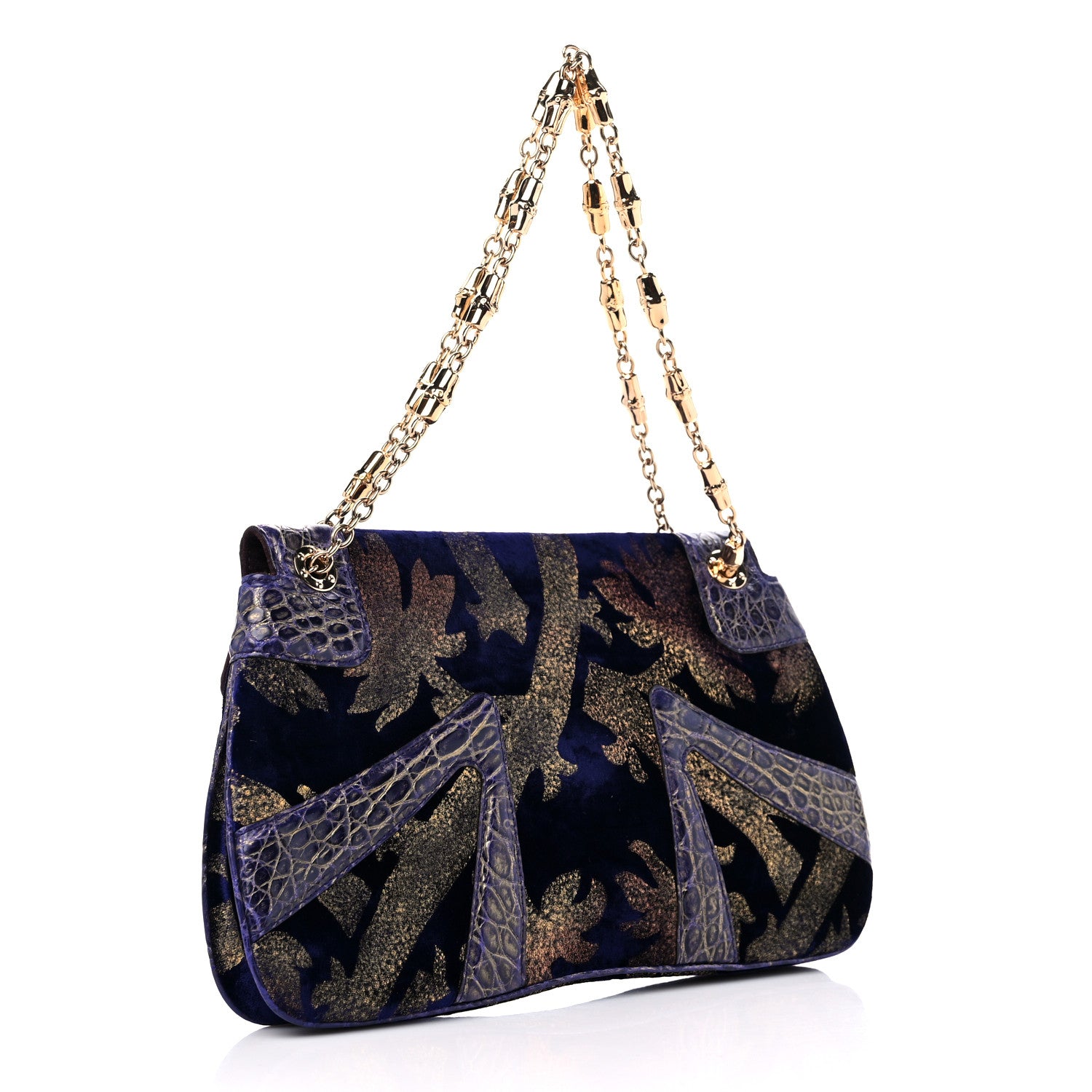Gucci Velvet Alligator Tom Ford Jeweled Dragon Shoulder Bag Purple Gold 3 of 9