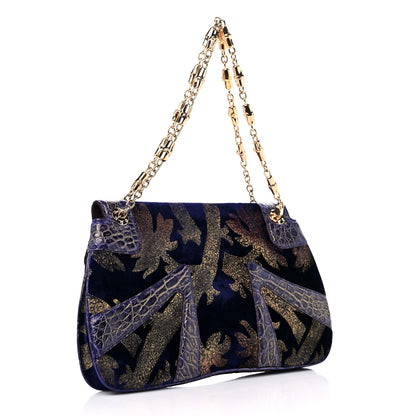 Gucci Velvet Alligator Tom Ford Jeweled Dragon Shoulder Bag Purple Gold 3 of 9