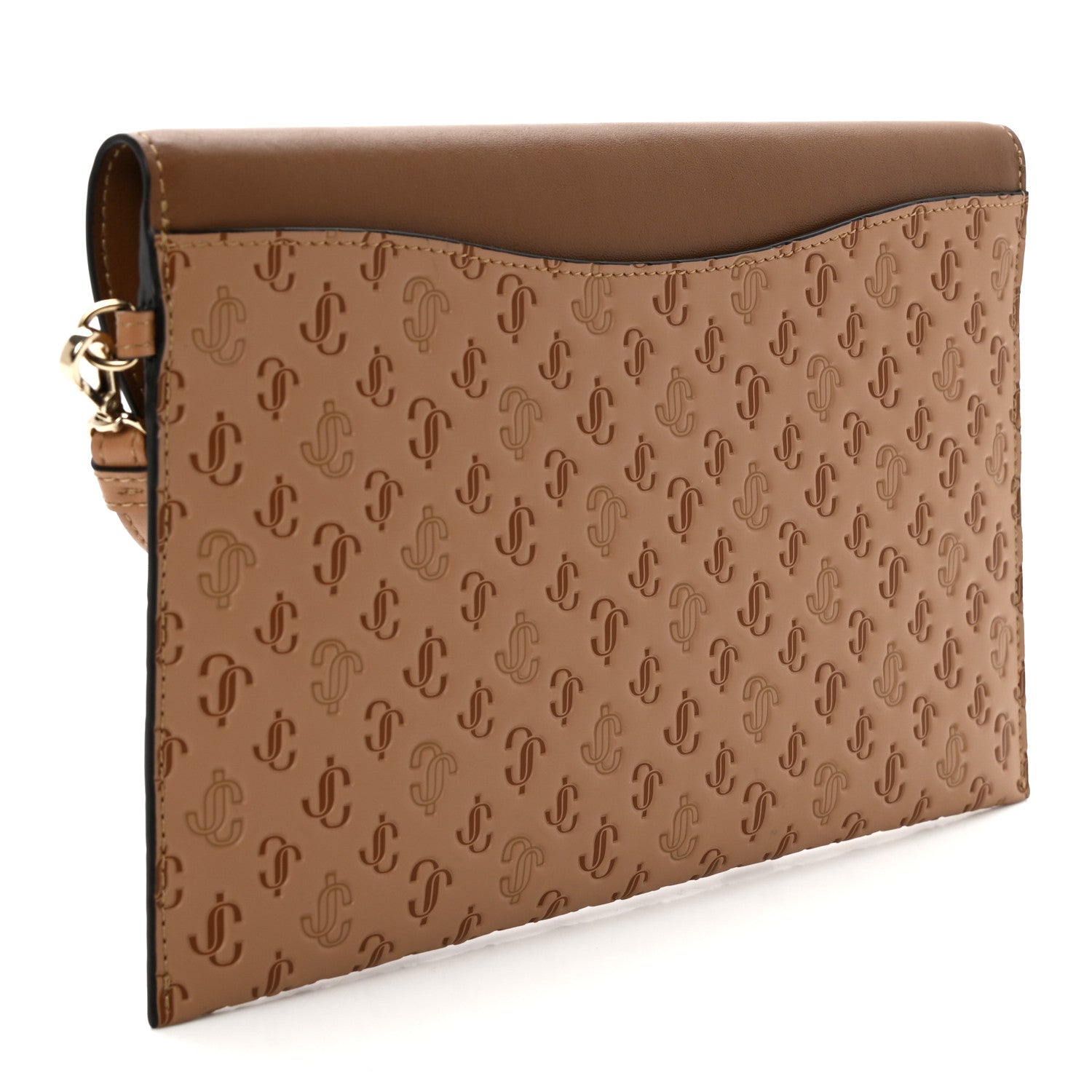 Jimmy Choo Calfskin JC Embossed Envelope Pouch Caramel 3 of 7