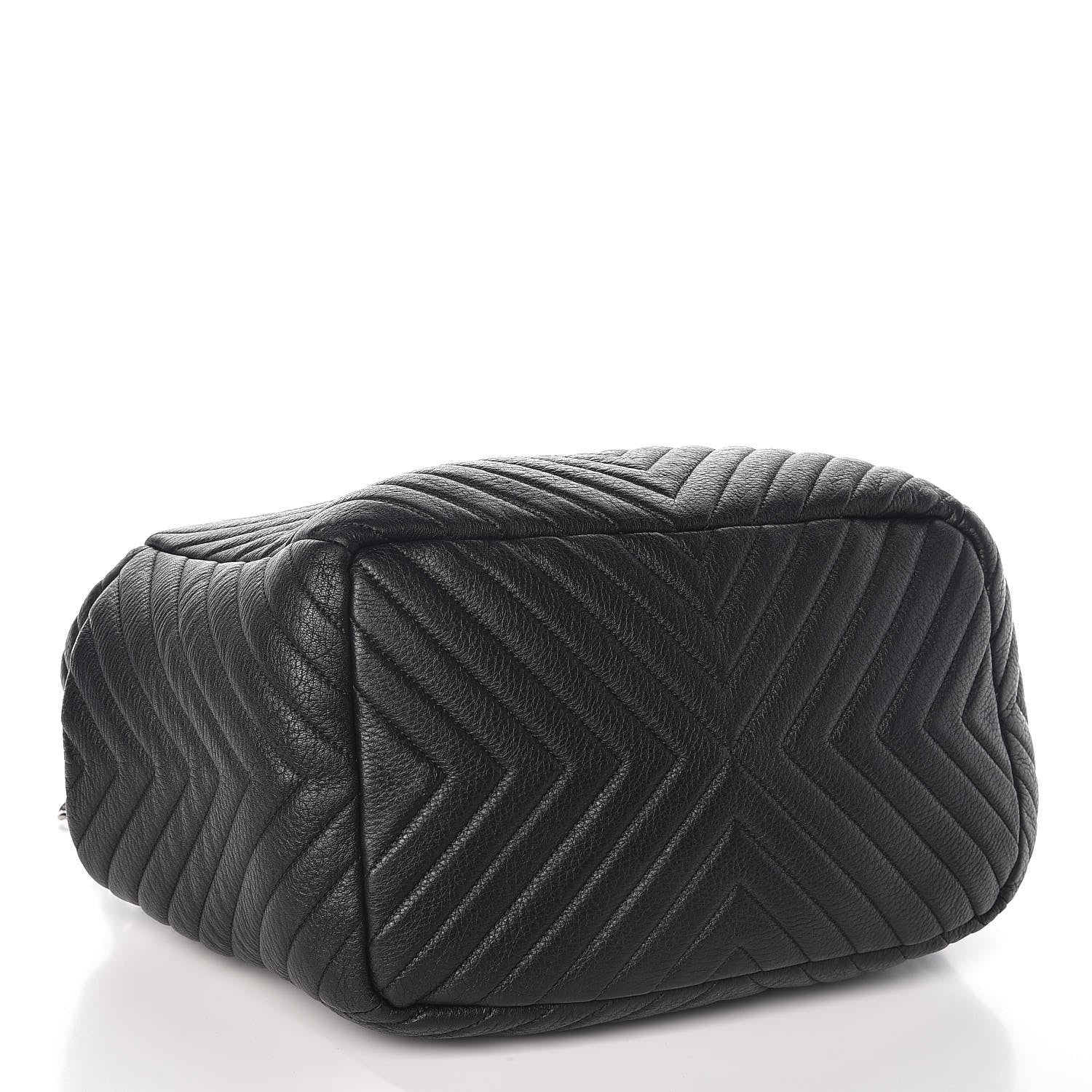 Chanel Deerskin Chevron Large CC Chain Bucket Drawstring Bag Black 5 of 10