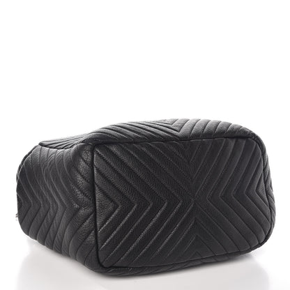 Chanel Deerskin Chevron Large CC Chain Bucket Drawstring Bag Black 5 of 10