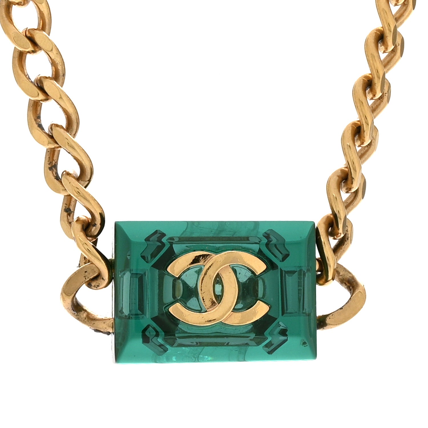 Chanel Metal Resin CC Square Choker Gold Green 4 of 5