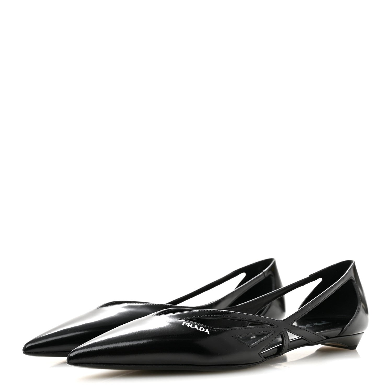 Prada Spazzolato Cut Out Ballerina Flats 37.5 Black 4 of 8