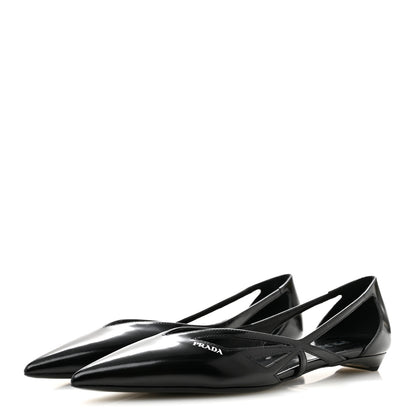 Prada Spazzolato Cut Out Ballerina Flats 37.5 Black 4 of 8