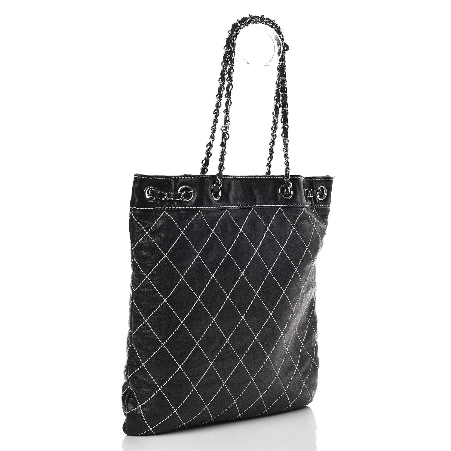 Chanel Lambskin Contrast Stitch Shoulder Bag Black 3 of 11