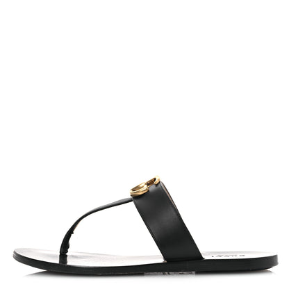 Gucci Calfskin GG Marmont Thong Sandals 36.5 Black 1 of 13