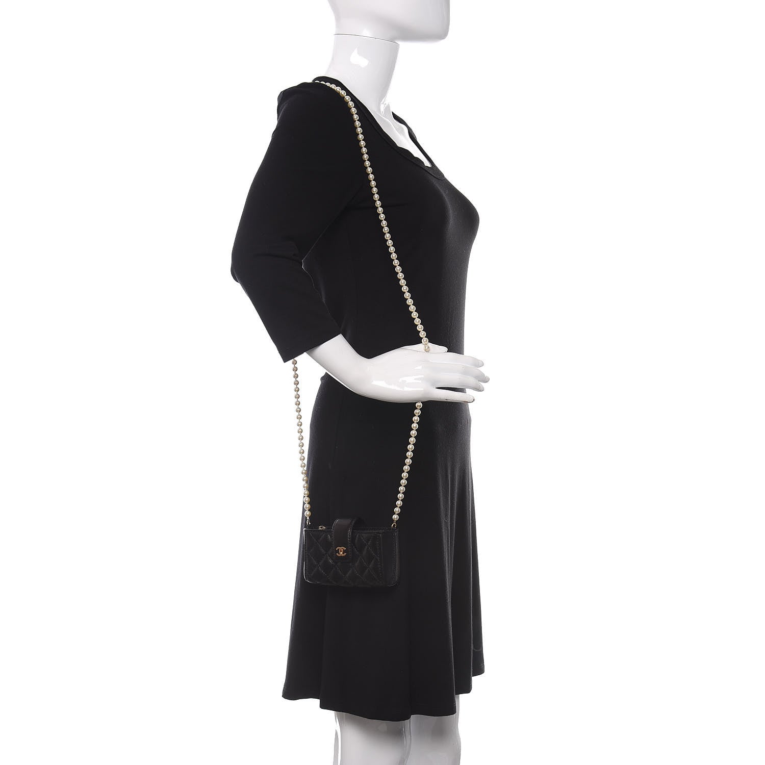 Chanel Calfskin Quilted Pearl Chain Love Symbols Mini Bag Black 2 of 11