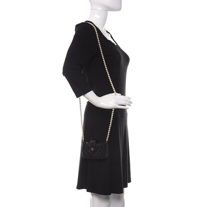 Chanel Calfskin Quilted Pearl Chain Love Symbols Mini Bag Black 2 of 11