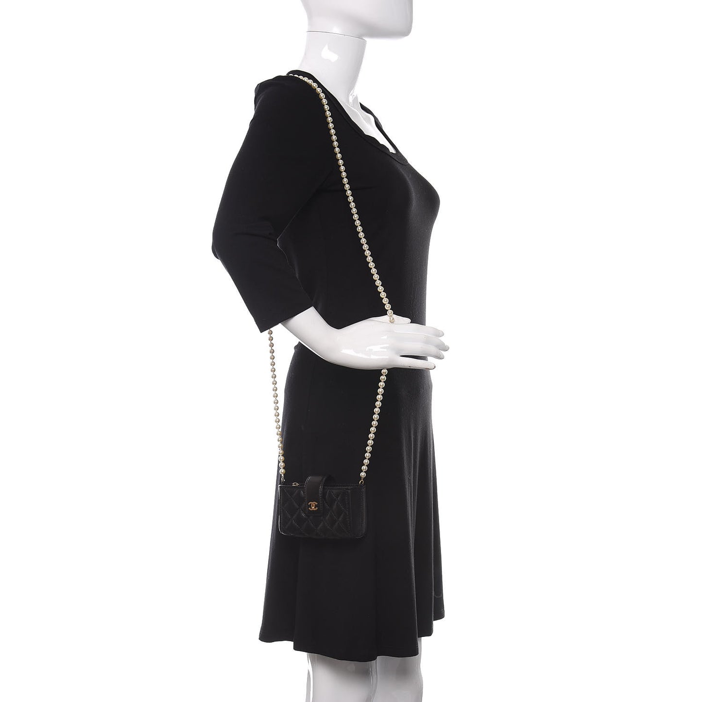 Calfskin Quilted Pearl Chain Love Symbols Mini Bag Black