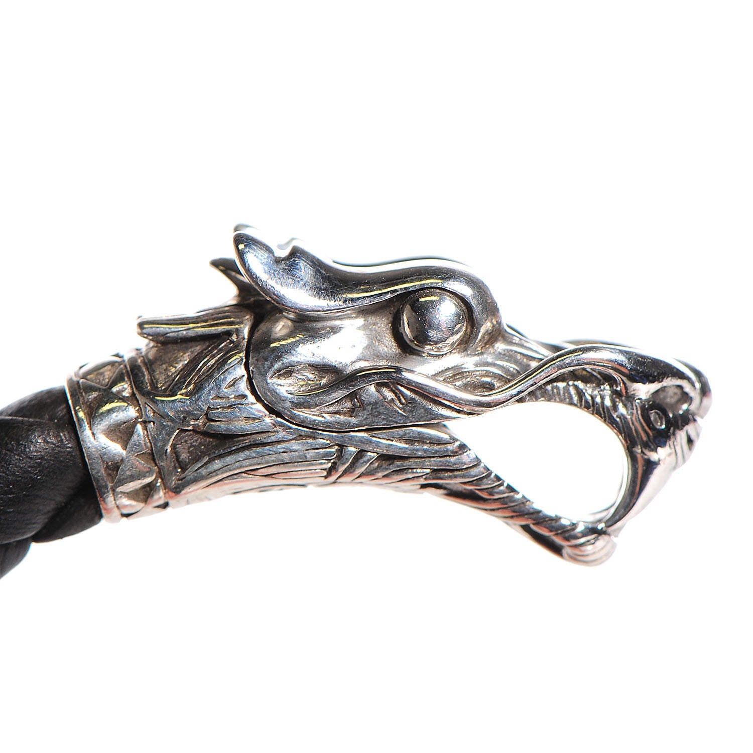 John Hardy Sterling Silver Woven Leather Naga M Bracelet Black 6 of 6