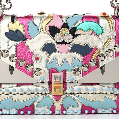 Fendi Metallic Calfskin Wonder Monster Kan I Shoulder Bag Pink Silver 9 of 14