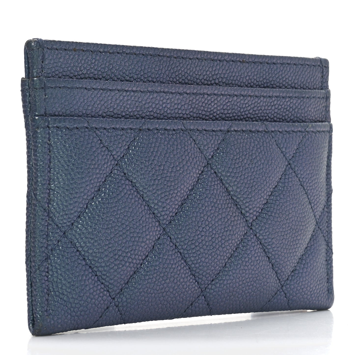 Iridescent Caviar Quilted Card Holder Blue Fonce