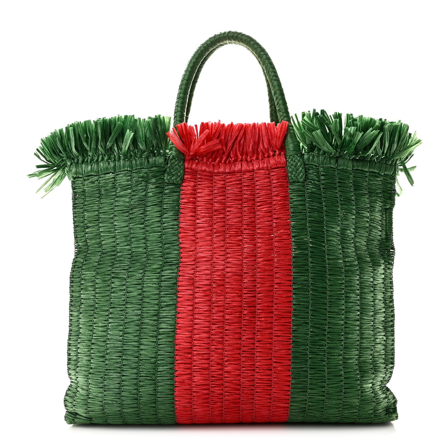 Raffia Linen Web Cestino Tote Bag Red Green