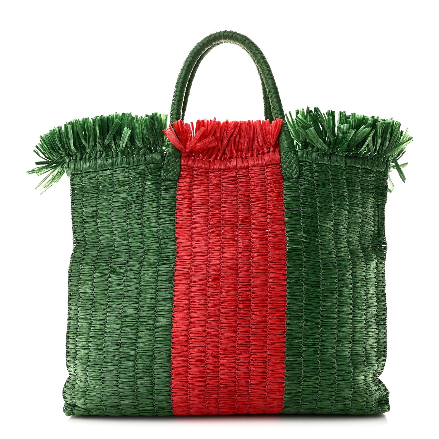 Gucci Raffia Linen Web Cestino Tote Bag Red Green 1 of 11