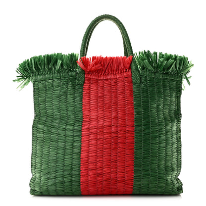 Gucci Raffia Linen Web Cestino Tote Bag Red Green 1 of 11