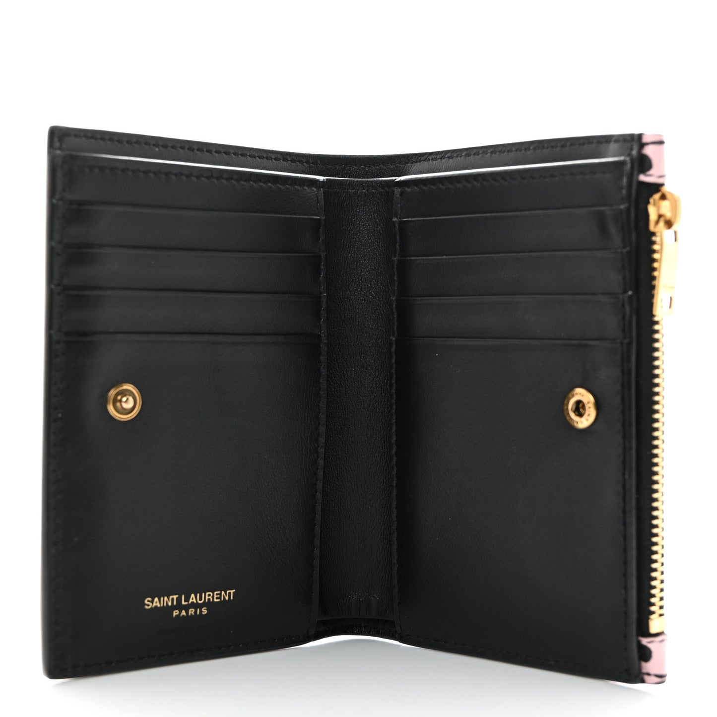 Calfskin Polka Dot Monogram Bi Fold Zipped Wallet Pink Black