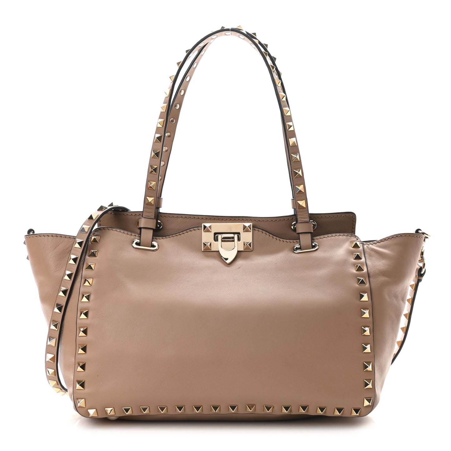 Vitello Small Rockstud Tote Beige