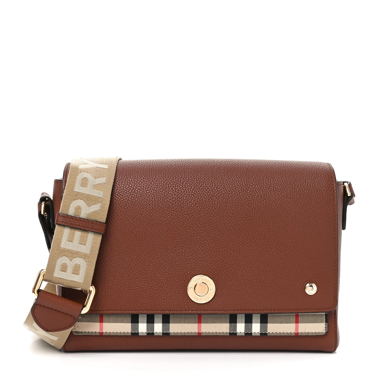 Grainy Calfskin Vintage Check Note Crossbody Bag Malt Brown