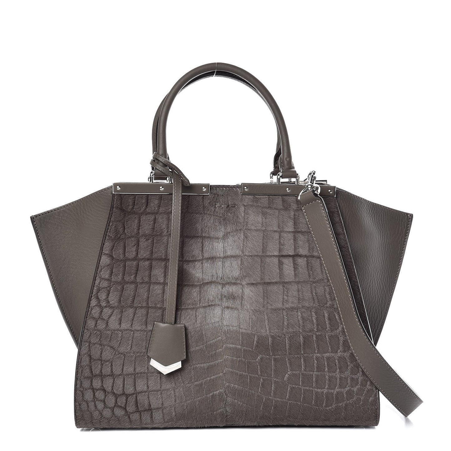 Vitello Pelo Flamingo Crocodile Embossed Petite 3Jours Tote Carbone