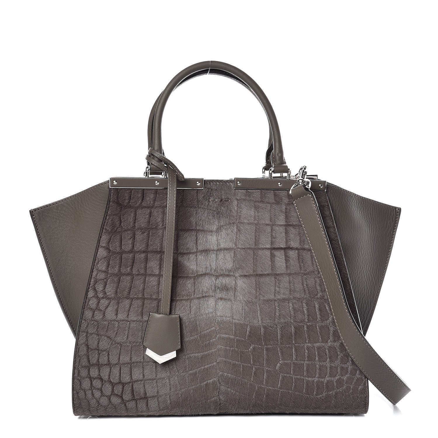 Fendi Vitello Pelo Flamingo Crocodile Embossed Petite 3Jours Tote Carbone 1 of 12