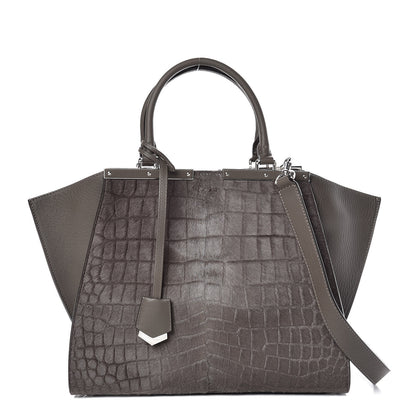 Fendi Vitello Pelo Flamingo Crocodile Embossed Petite 3Jours Tote Carbone 1 of 12