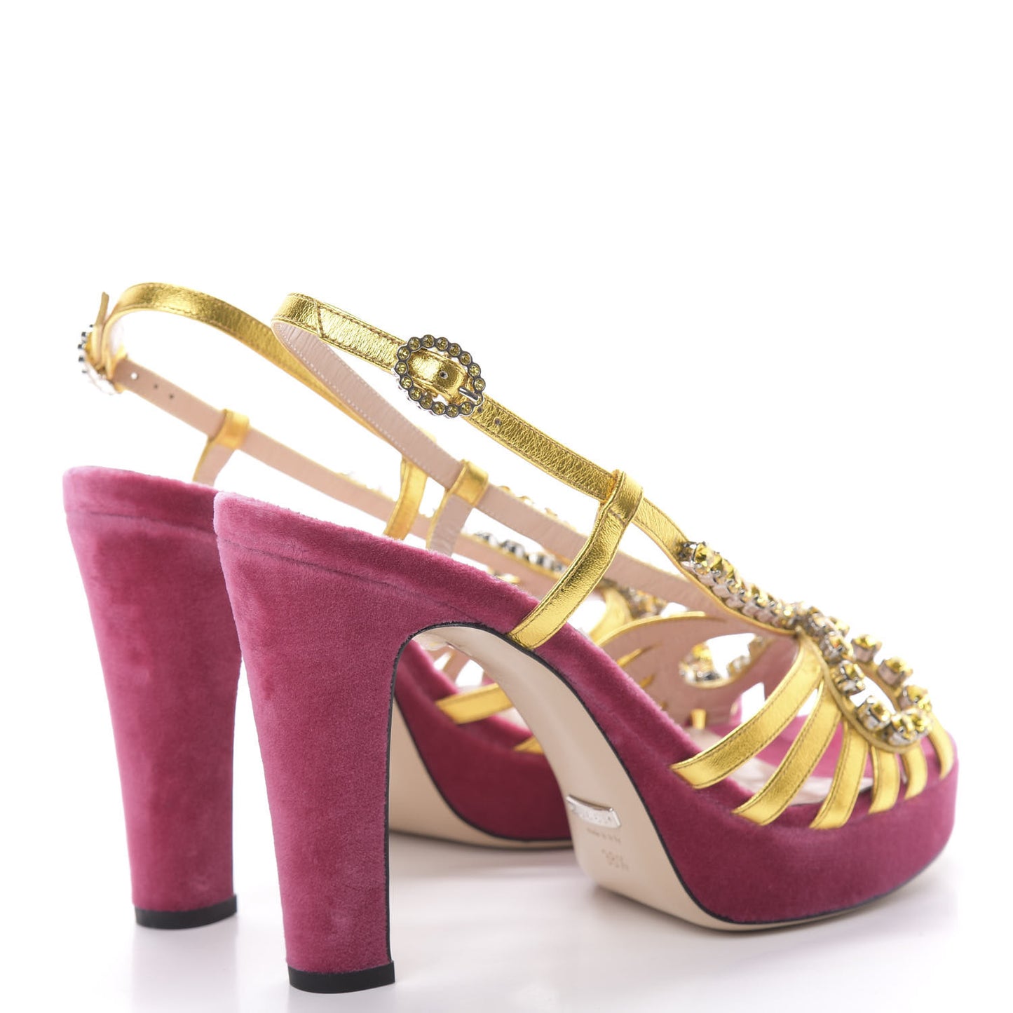 Velvet Nappa Crystal Zephyra Slingback Platform High Heel Sandals 38.5 Pink Gold