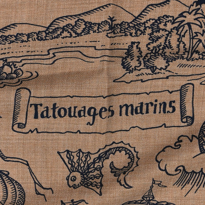Hermes Cashmere Silk Tatouages Marins Bandana Shawl 140 Caramel Marine 4 of 5