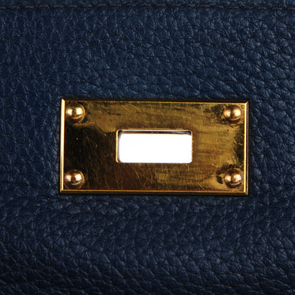Hermes Taurillon Clemence Shoulder Kelly 40 Bleu De Malte 7 of 21