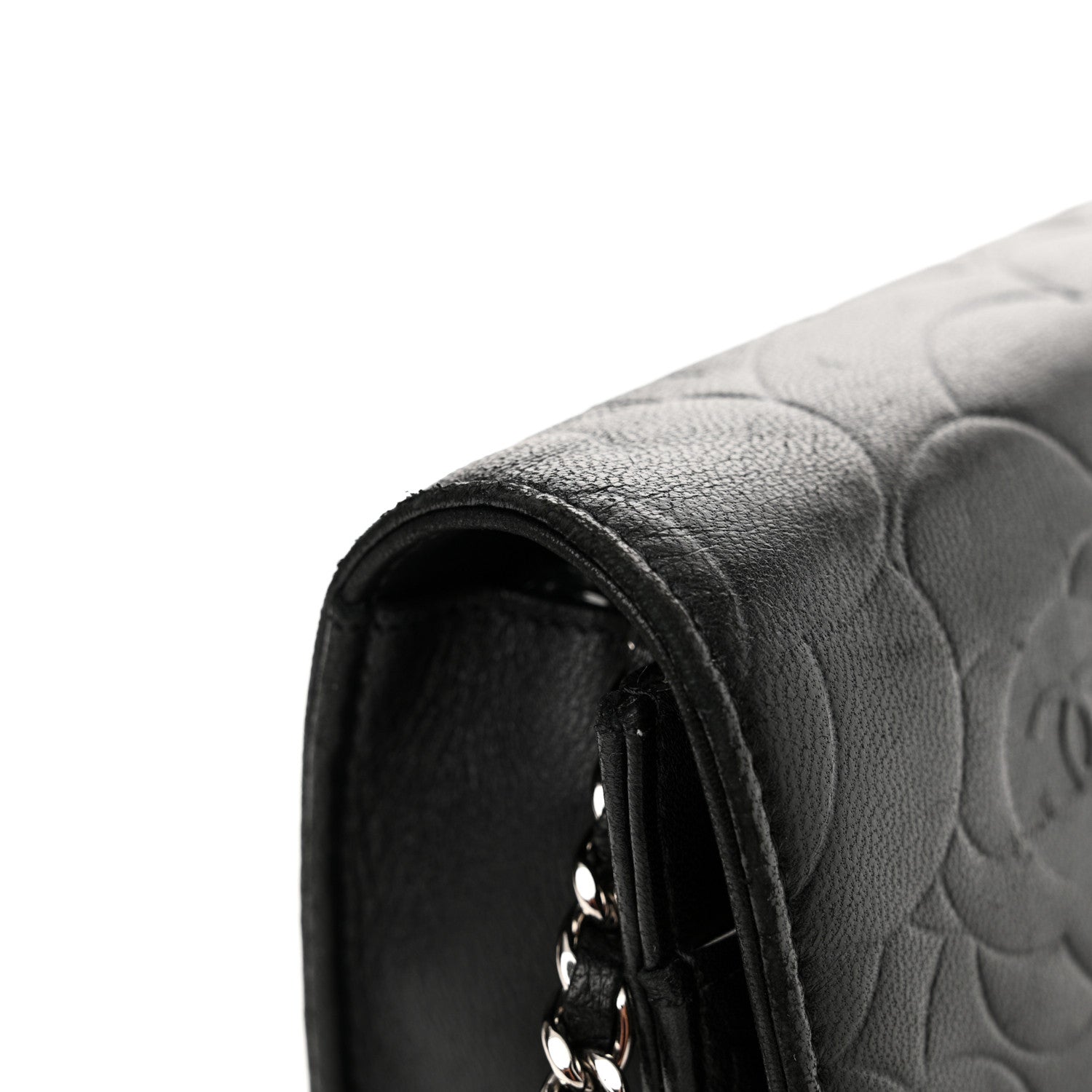 Chanel Lambskin Camellia Embossed Wallet on Chain WOC Black 13 of 15