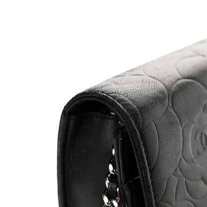 Chanel Lambskin Camellia Embossed Wallet on Chain WOC Black 13 of 15
