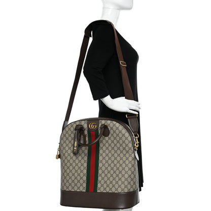Gucci GG Supreme Monogram Textured Dollar Calfskin Web Small Ophidia Savoy Bowling Tote Beige Ebony New Acero 2 of 13