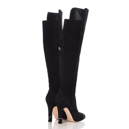Chanel Suede Calfskin CC Cap Toe Knee High Boots 40 Black 4 of 9