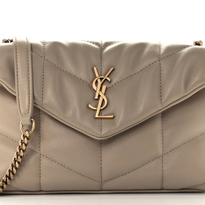 Saint Laurent Lambskin Quilted Toy Loulou Puffer Monogram Chain Satchel Dark Beige 9 of 11