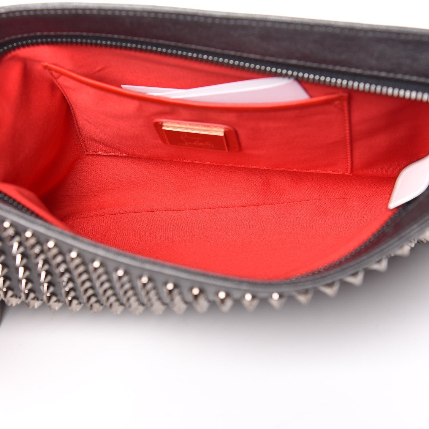 Calfskin Spikes Loubiposh Chain Clutch Anthracite Gun Metal