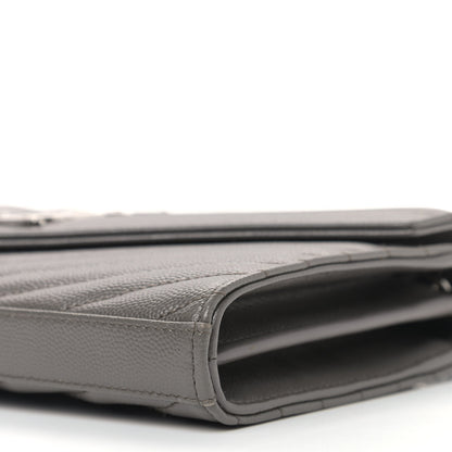 Saint Laurent Grain De Poudre Matelasse Chevron Monogram Chain Wallet Grey 8 of 8