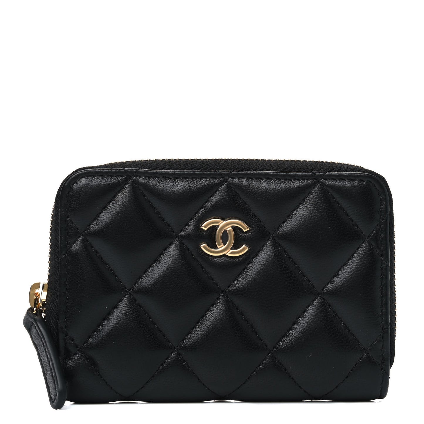 Lambskin Quilted Zip Coin Purse Black